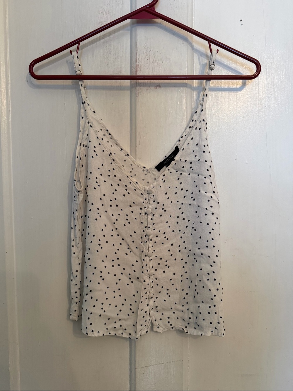 White Star-Print Button-Front Cami Tank Top